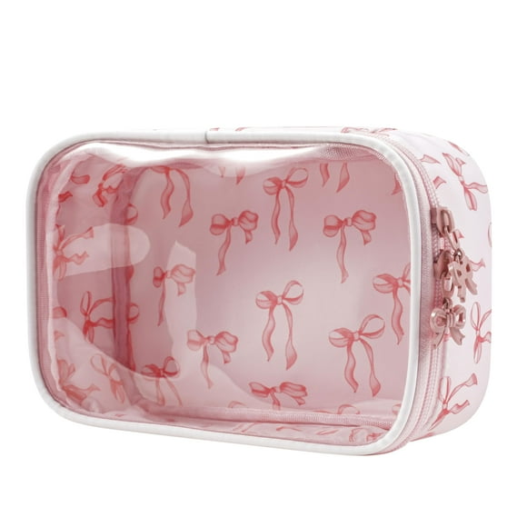 Bolsa de maquillaje RSRSLEII, bonita, transparente, con estampado de lazos, nailon, 20 x 13,5 x 6,5 cm