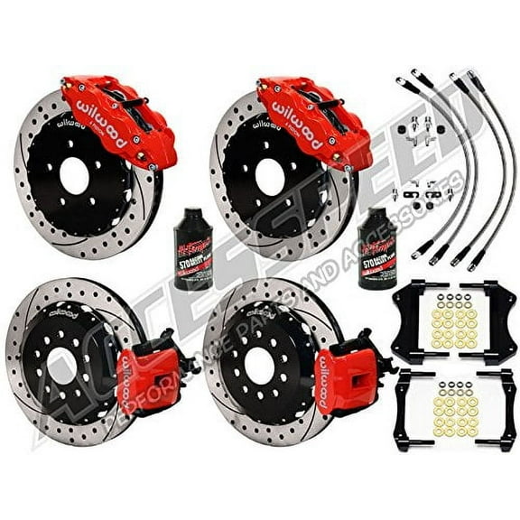 WILWOOD FOCUS ST 13 FRONT & REAR BIG BRAKE COMBO with FREE BRAKE LINES & FLUID, 13 SUPERLITE FRONT, 13 CPB REAR, RED CALIPERS, DRILLED & SLOTTED ROTORS, For 2013 2014 FOCUS ST