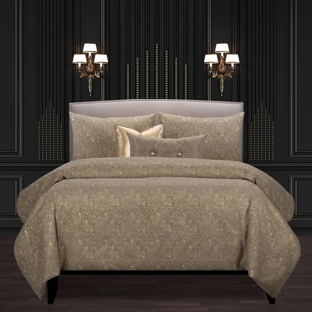 F Scott Fitzgerald Garden Party Bronze Luxury Duvet Cover and Insert Set Bronze with Gold