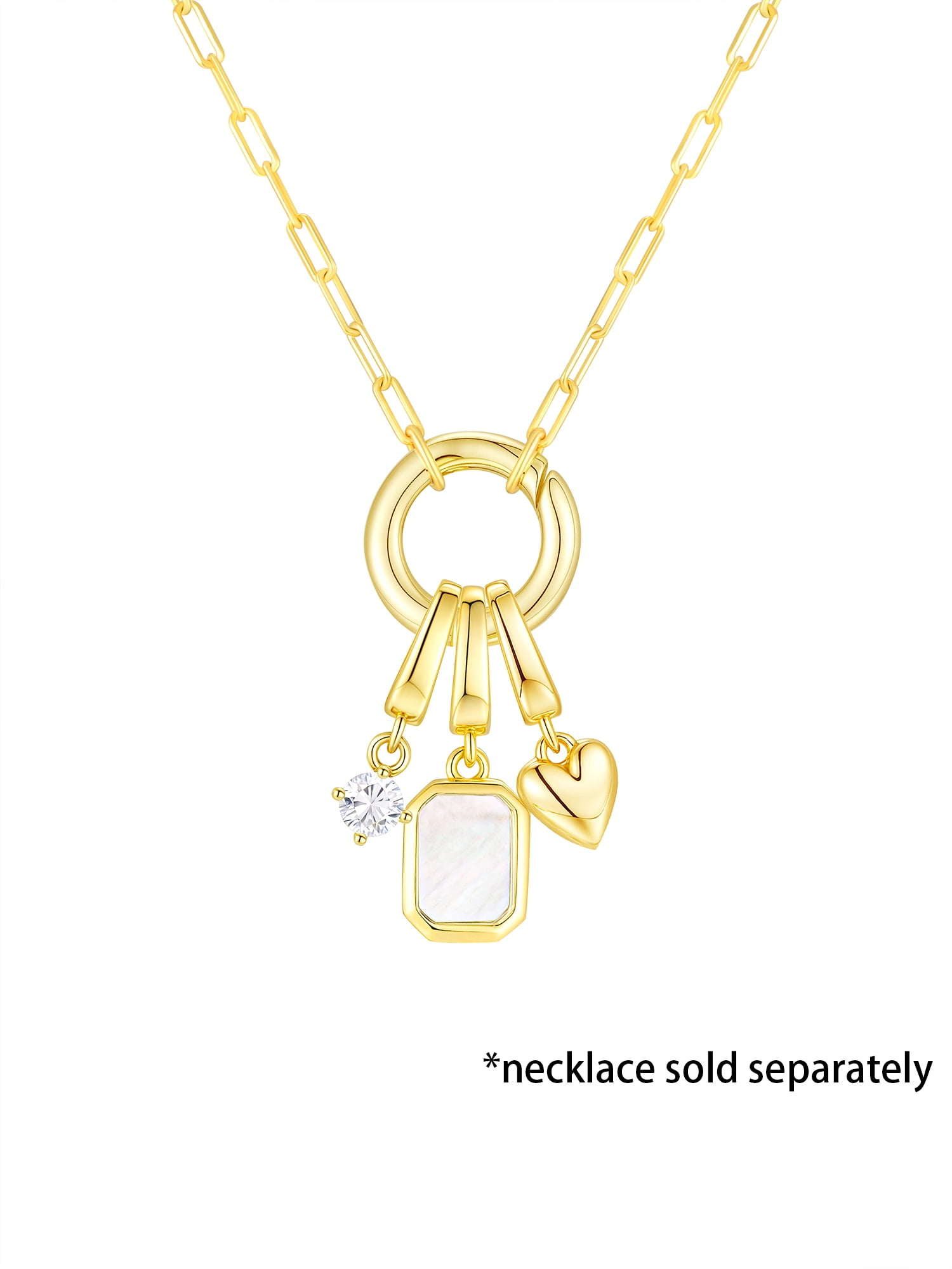 Brilliance Fine Jewelry Mother of Pearl and Simulated Diamond Charm Set in 14KT Gold Plated Sterling Silver