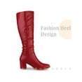 thumbnail image 3 of Unique Bargains Bottes Hauteur Genou à Bout Carré Plissé à Talon Épais pour Femmes Rouge (Taille 7), 3 of 5
