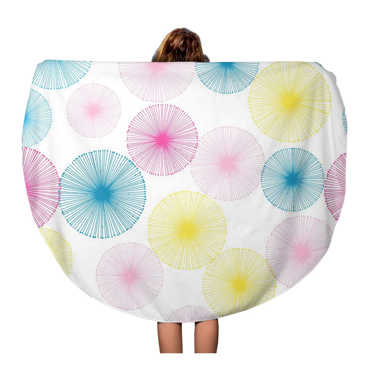 LADDKA 60 inch Round Beach Towel Blanket Blue Abstract Dandelion