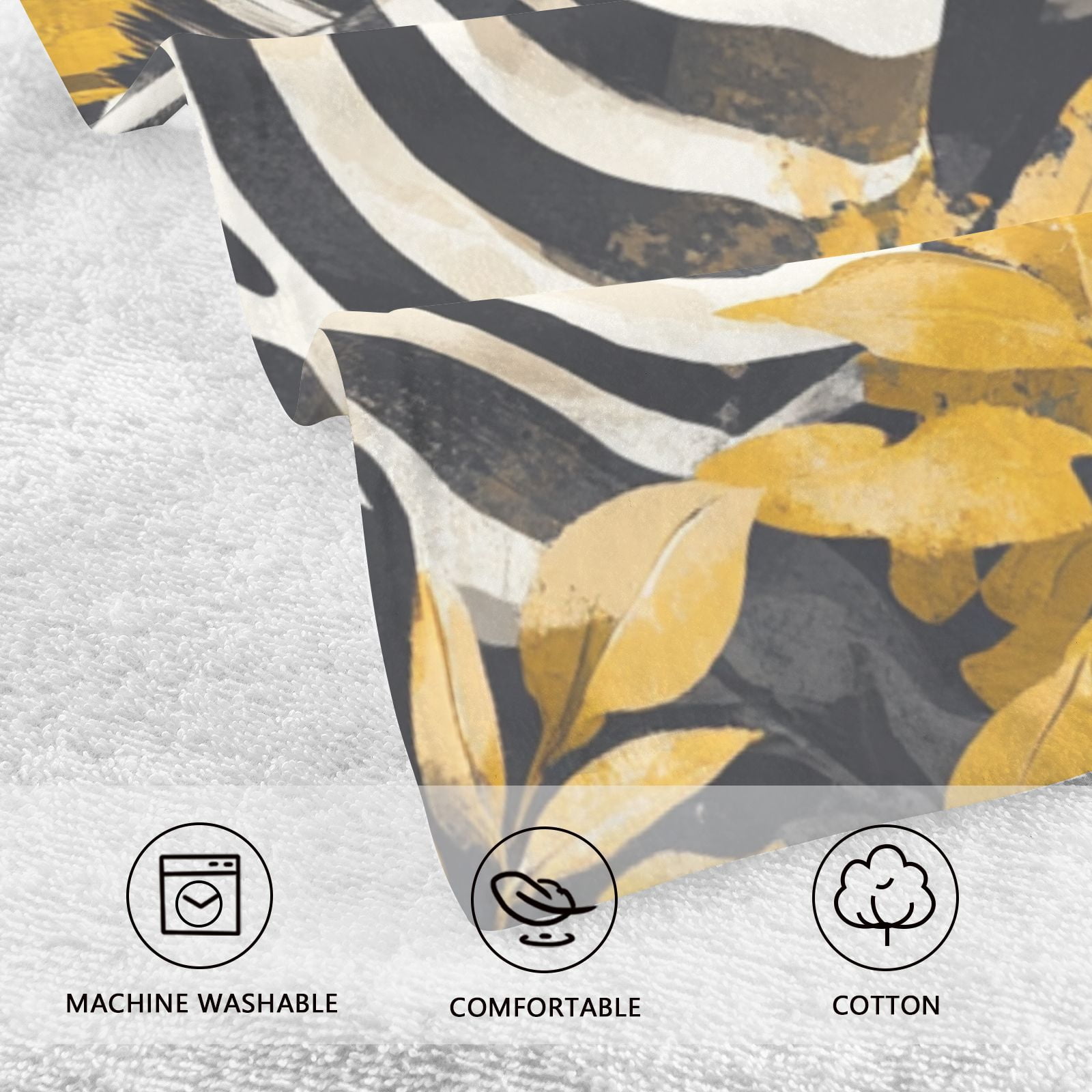 Zebras Leaves Hand Towels Cotton Bath Towels Large Face Towels Absorbent for Bathroom 2 Packs