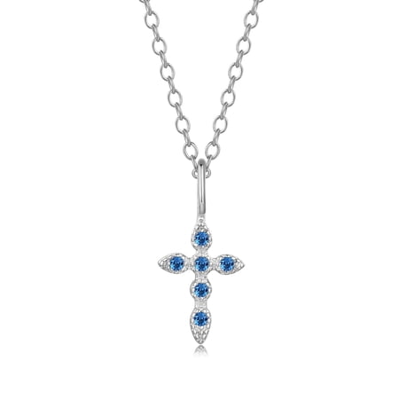 HESHPAWS S925 sterling silver cross necklace, Birthstone cross necklace for Women Cross Chain Jewelry Gifts