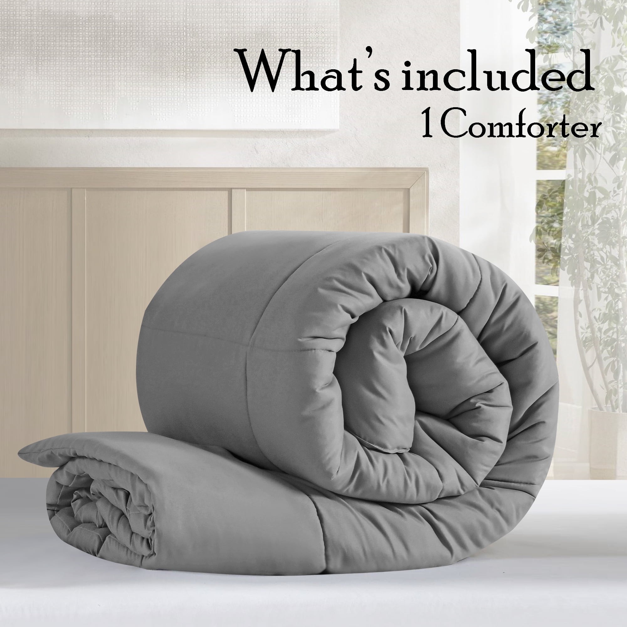 Swift Home High-Filled Down Alternative Comforter, Ultra Soft All Season Hypoallergenic Bedding, Twin, Light Grey