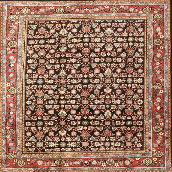 Ahgly Company Machine Washable Indoor Square Traditional Saffron Red Area Rugs, 3' Square