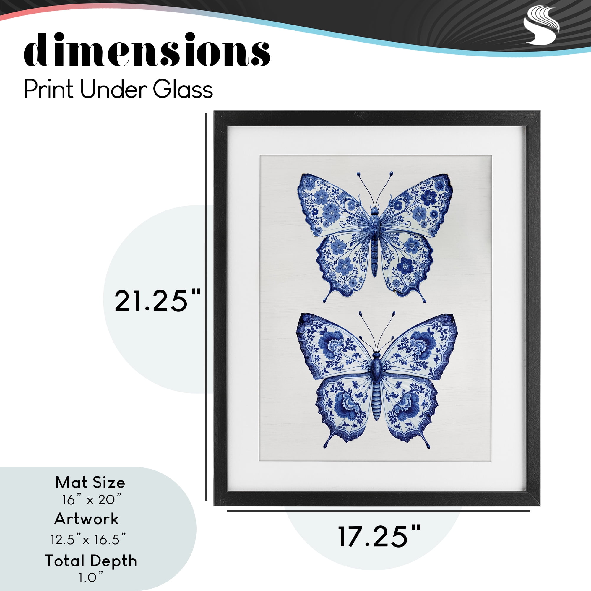 Ornate Toile Pattern Butterflies Black Framed Print Under Glass, design by Lettered and Lined