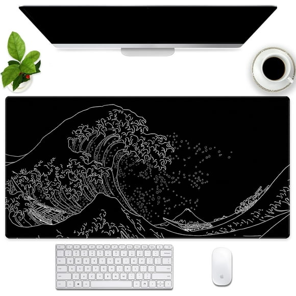 Ukiyo-e of the WavesCool Dragon Desk Pad Mat Black and White Mouse pad Extra XL Large Gaming Mousepad for Desk 31.5''X15.7'' Keyboard Pad Laptop Computer Mouse Keyboard Mat for Office Desk Decor
