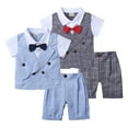 thumbnail image 2 of LYMAYTER Infant Kids Boys Gentleman Outfit 2PCS Toddler Dress Check Shirt with Bowtie + Shorts for Set 9 Months-4 Years, 2 of 10