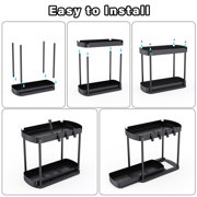 2-Tier Pull-Out Organizer, Multi-Purpose Kitchen Spice Rack & Bathroom Countertop Storage Shelf with Hooks, Space-Saving Under Sink Organizer for Toiletries, Cleaning Supplies, Black