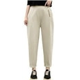 thumbnail image 2 of Dasayo Straight-Leg Pants for Women Beige Elastic Waisted Harem Pants Button Solid Trousers Women Leggings XXL, 2 of 5