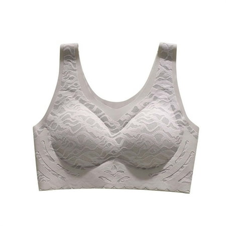 SMihono Women s Plus Size Full Comfy Convenient Cotton Bras for Older Women No Wire Coverage Front Closure Posture Back Unpadded Wireless Double Support Minimizer Bra Khaki M US(6)