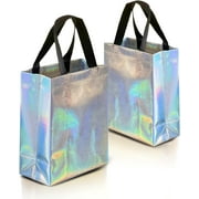 SHIYUAN Iridescent Gift Bags Medium Size – Set of 12 Stunning Reusable Holographic Gift Bags With Black Handles - Perfect As Goodie Bags, Birthday Gift Bags, Party Favor Bags – 8Wx4Dx10H Size