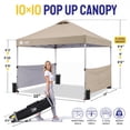 thumbnail image 3 of CROWN SHADES 10x10 Ez Pop Up Canopy Tent, Outdoor Sun Shade Shelter Canopy, One Push Setup with 2 Half Sidewalls, UPF50+, STO 'N Go Bag, Beige, 3 of 8