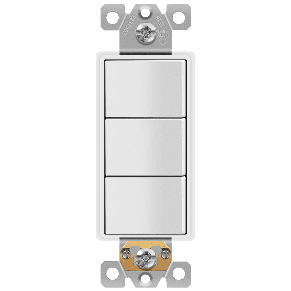 ENERLITES Triple Paddle Rocker Switch, Ground terminal, Clamp-Type Back Insert Wiring, Copper Only, Single Pole, Residential Grade, 15A 120V-277V, 62755-W, White