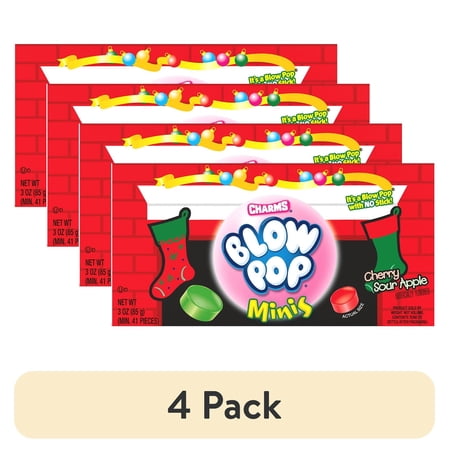 (4 pack) Charms Blow Pop Minis Holiday Cherry & Sour Apple - 3-oz. Theater Box