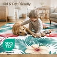thumbnail image 4 of ODIKA 8'x10' Washable Area Rug Botanical Frond Border Jungle Motif Exotic Watercolor Leaves Refined Structured for Dining Room, Large Office, Lounge, Non-Slip Chair-Friendly Mat, 4 of 7