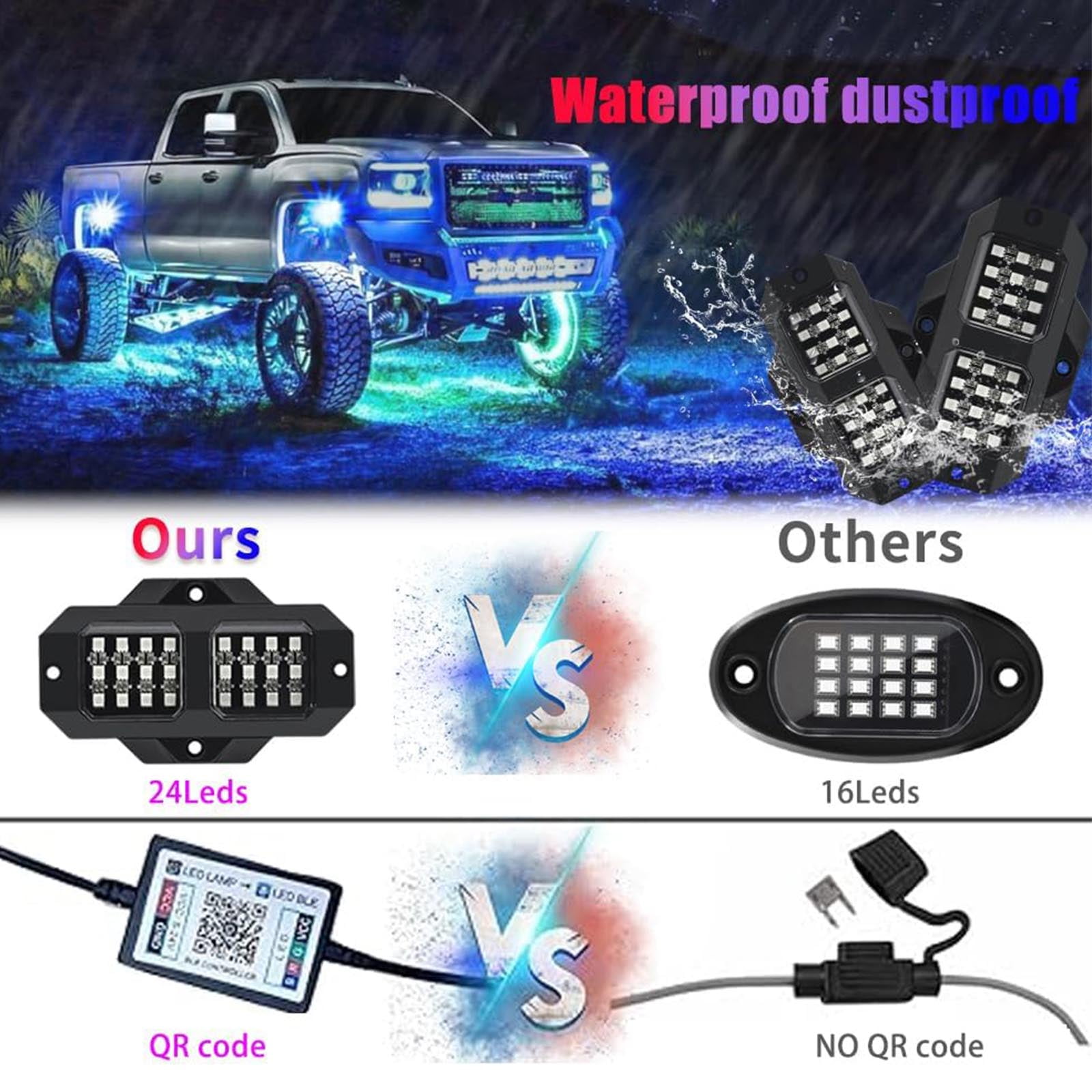 AUTOXBERT 8Pods  RGB Rock Light Neon Underbody Trail Rig Glow Lamp for Offroad SUV Pickup Truck