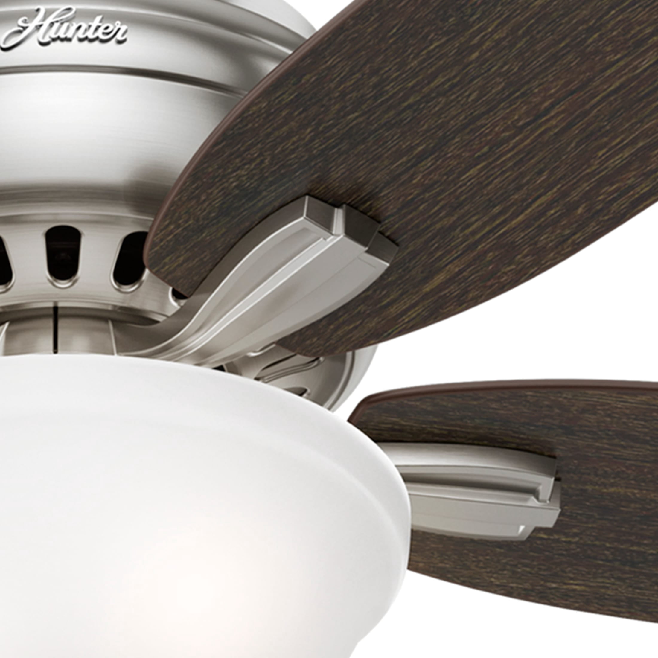 Hunter 52 inch Indoor Ceiling Fan with LED Light - Ceiling Fan with Pull Chain, For Bedroom or Living Room, Low Profile Mount, No Remote, 5 Blades, Includes Bulbs- Newsome 53315, Brushed Nickel
