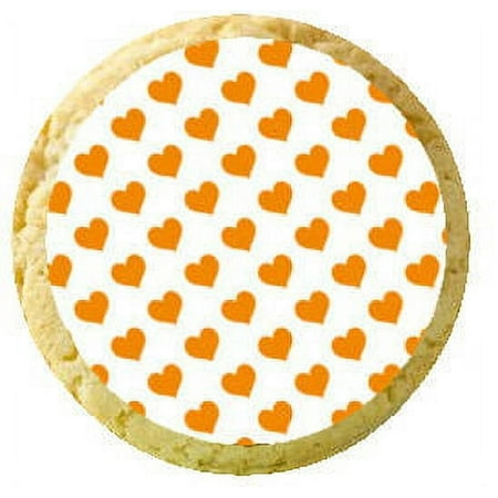 12 - 2 inch Orange and White Heart Edible Cupcake Image Toppers