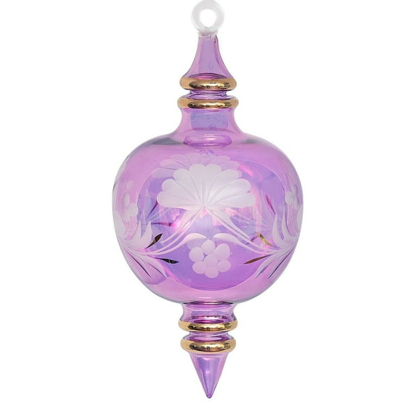 Purple Clear Etched Elegant Egyptian Glass Christmas Tree Ornament Made in Egypt