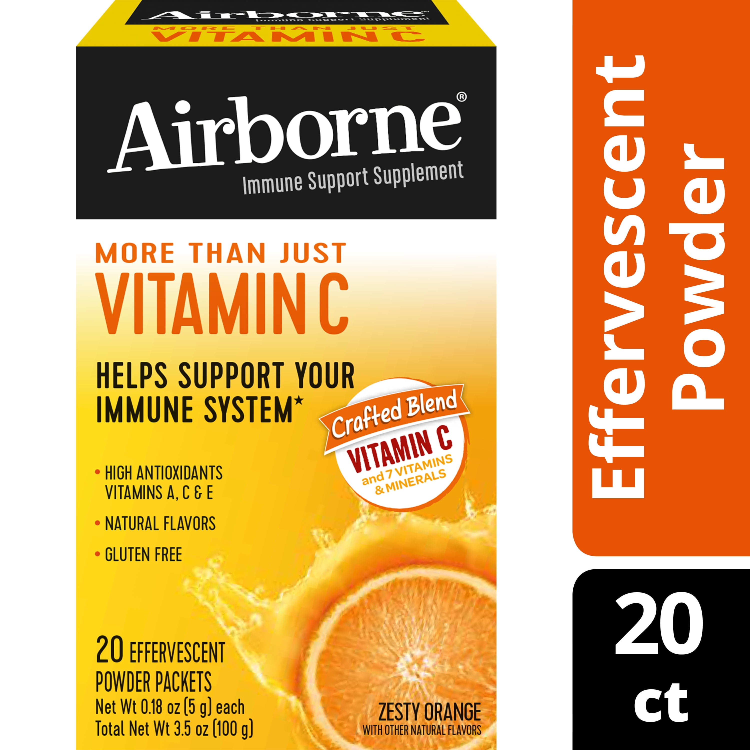 Airborne Vitamin C Effervescent Powder Packets, Zesty Orange - 20 ct