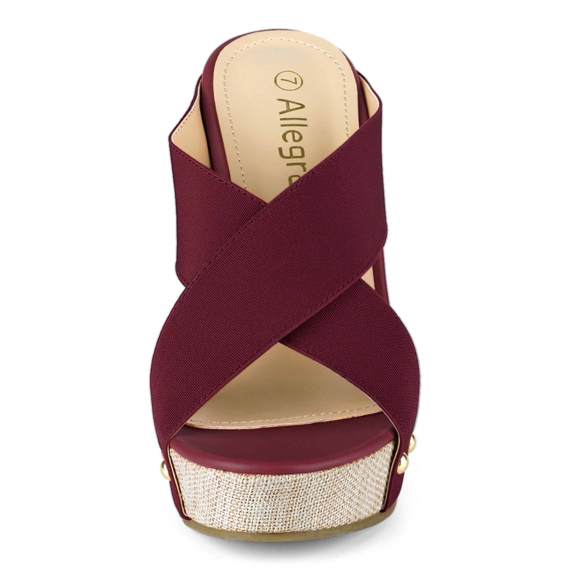 DARING DIVA Women's Stylish Open Toe Linen Platform Slide Wedge Sandals Burgundy 7.5
