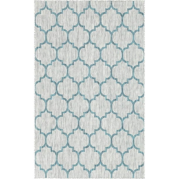 Unique Loom Outdoor Rectangular Trellis Modern Contemporary Area Rugs Blue Gray 5 0 X 8 Com Unique Loom Outdoor Rectangular Trellis, Outdoor Trellis Rug