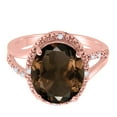 thumbnail image 3 of Mauli Jewels Rings for Women 4.53 Carat Oval Shaped Smokey Quartz and Diamond Ring 4-Prong 10K Rose Gold, 3 of 6