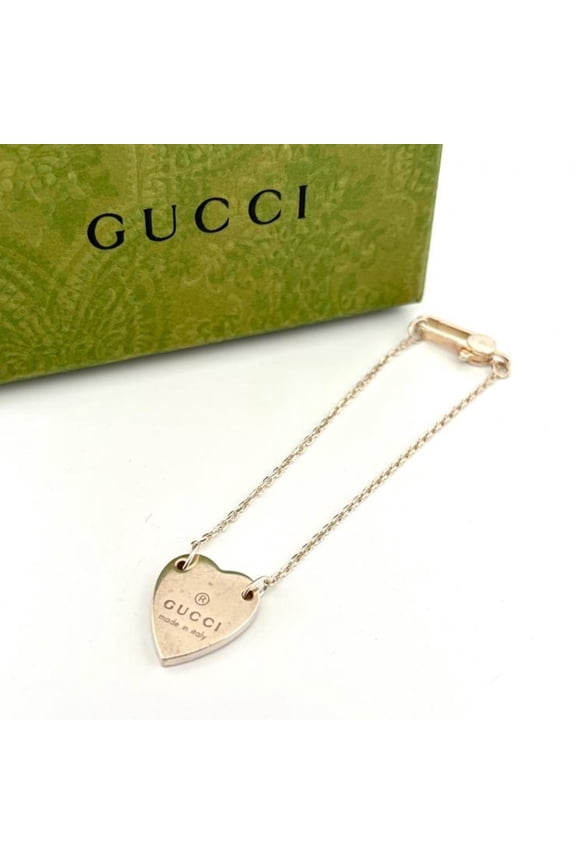 Pre-Owned Gucci Trademark Heart Bracelet in Ag925 Silver (223513) with Logo Plate (#16)