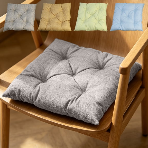 Linen Chair Cushion Soft Comfortable Padded Seat Cushion Non Slip Square Chair Pad - Washable Durable for Kitchen Dining Office, Blue, Ccwuwei