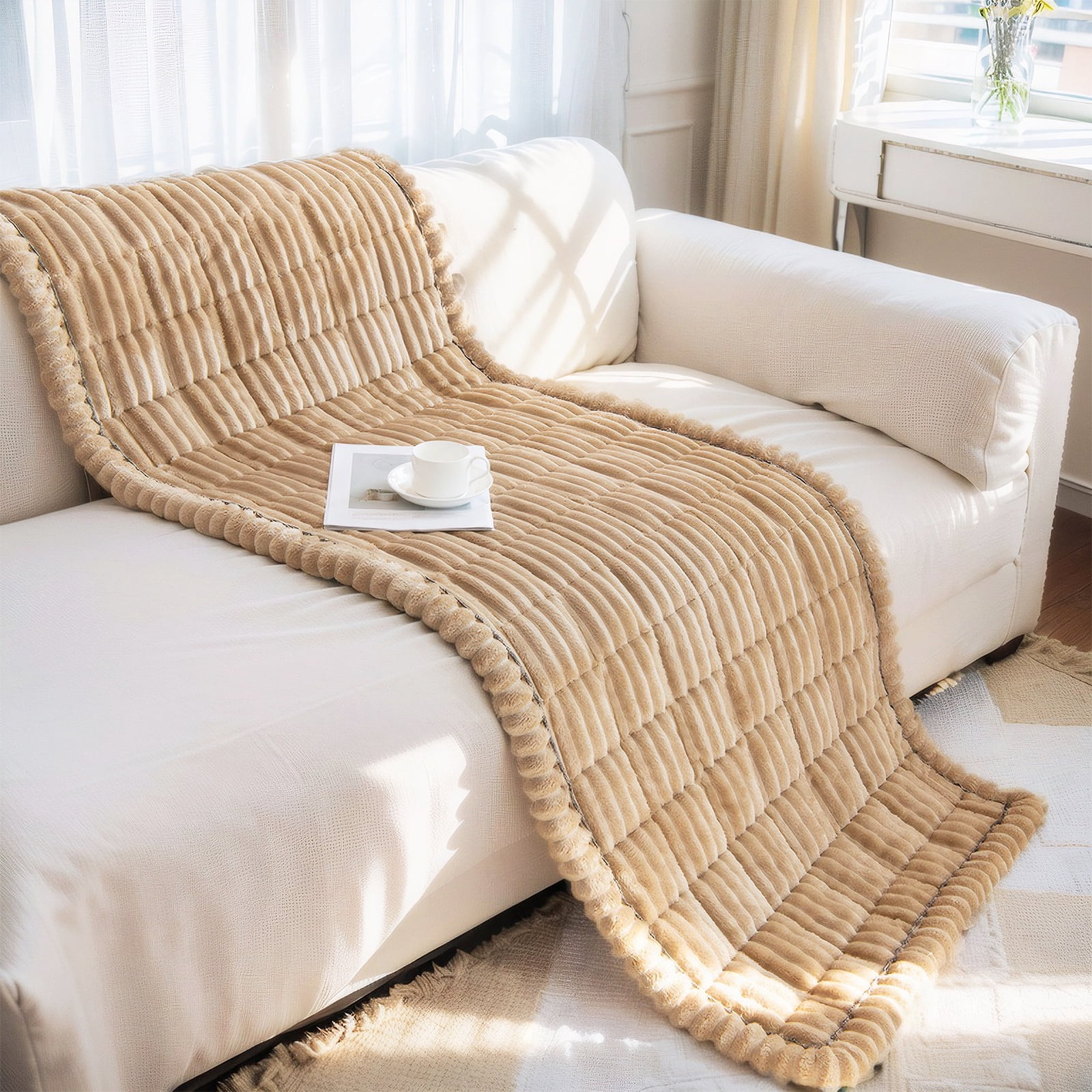 Eurhowing Pet Couch Cover Waterproof, Non Slip Plush Sofa Slipcover for Couch, Bed, Floor, Fuzzy Blanket Mat Furniture Protector for Dogs Cats (28x83in, Light Coffee)