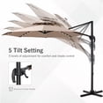 thumbnail image 6 of Ainfox 10ft Double Top Heavy-Duty Patio Cantilever Umbrella with lights and Cross Base, Outdoor Large Offset Hanging Aluminum Rotation Sun Shade Solar Umbrella with 360°Rotation Adjustable,Khaki, 6 of 10