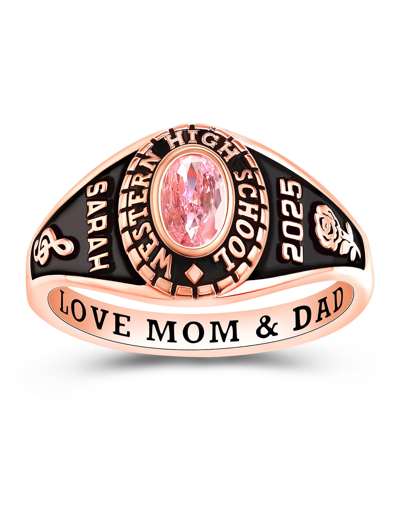 Mementos USA Custom Class Rings Sterling Silver for Women High School College-Rose Gold-Classic