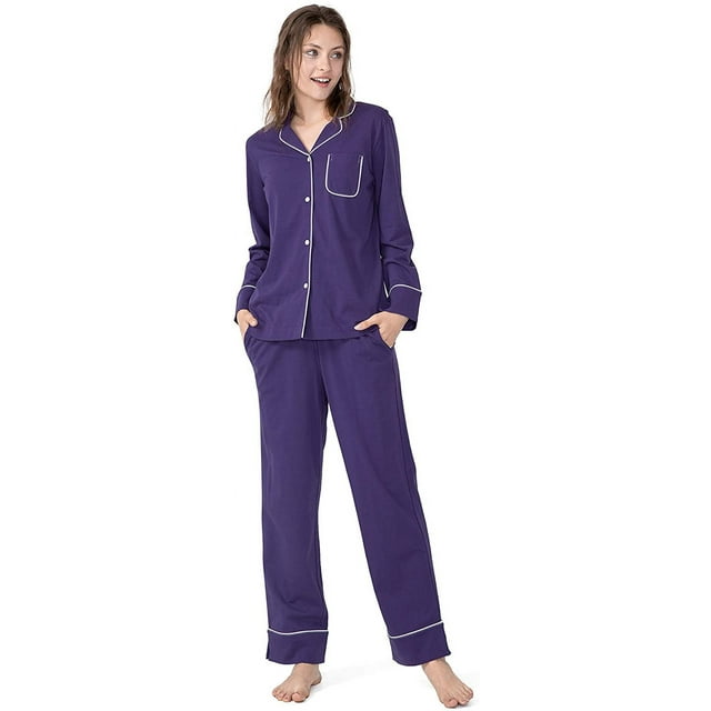 Liquidation : Ensemble de Pyjama pour Femmes 100 % Coton Pyjamas à Manches Longues Tenue de Nuit Boutonnée Vêtements de Détente S-TG