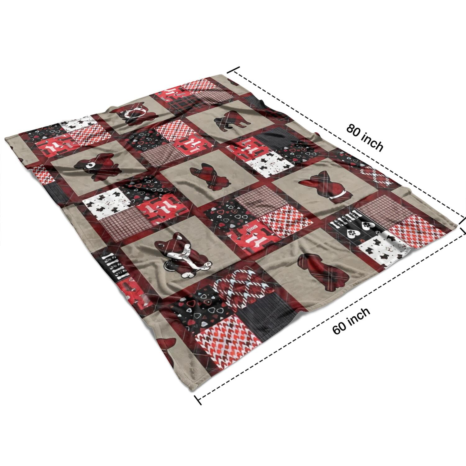 Red Plaid Dog Jigsaw Puzzle Blanket,Comfortable Soft Lamb Wool Throw Blanket,All Season,Warm Lightweight Blankets for Sofa Bed Couch Living Room Chair,60"x80"