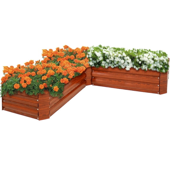 Sunnydaze Lit de Jardin Surélevé en Acier Galvanisé Extérieur pour Plantes, Légumes et Fleurs - 59,5" - Woodgrain