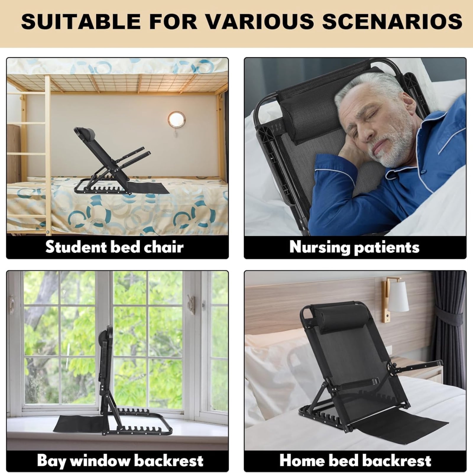 Bed Backrest Support,Portable Folding 6 Level Adjustable Sit up Back Rest, Elevated Bed Back with Headrest,Breathable Sit-up Back Rest for Elderly Patient Back Neck Head Lumbar Support,Blue
