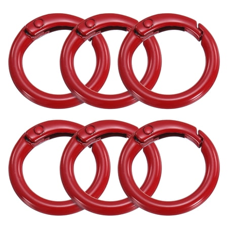 Uxcell 6pcs Metal Spring O Rings 0.7 Trigger Spring Keyrings Buckle Round Snap Clip for DIY Keychains Bag Purse Handbag Red
