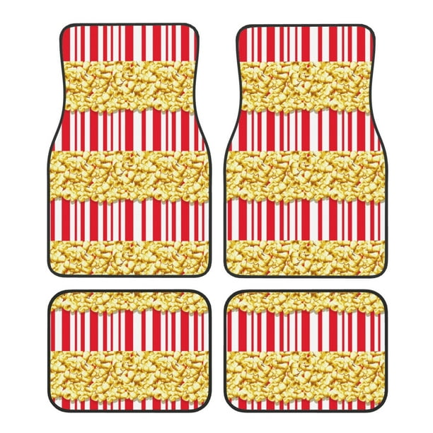 Fotbe Popcorn Juego de 4 Tapetes para Auto con Estampado – Alfombrillas de Goma Reforzada, Diseño Antideslizante, Protección para Todo el Año – Vehículos, Autos, Camionetas y SUVs