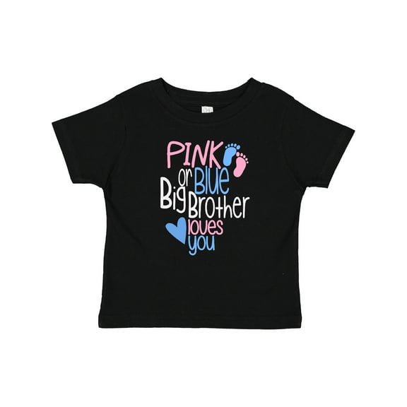 Inktastic Pink or Blue, Big Brother Loves You Footprints and Heart Boys Baby T-Shirt