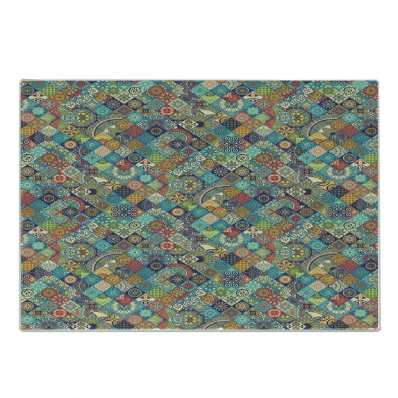 Moroccan Cutting Board, Floral Abstract Ornate Floral Arrangement Oriental Motifs Foliage Pattern, Decorative Tempered Glass Cutting and Serving Board, Small Size, Multicolor, by Ambesonne