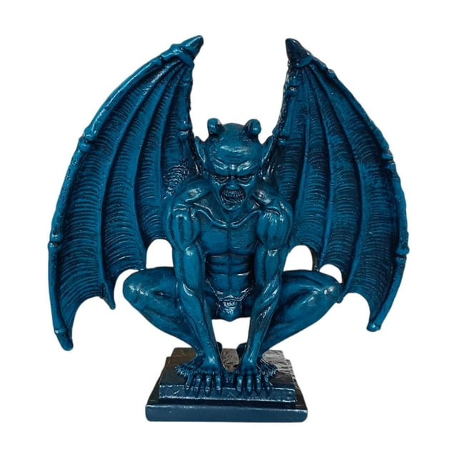 Escultura gótica de gárgola diabólica, figura decorativa de jardín de hadas para el hogar y la oficina. Azul