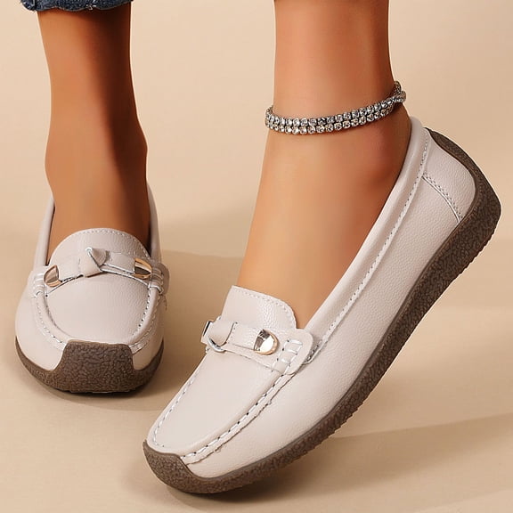 YOUYEDIAN Flat Shoes for Women Spring Fall Dress Loafers Slip on Non Slip Comfy Walking Shoes Office Closed Toe Orthopedic Shoes (Beige)