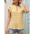 thumbnail image 4 of Camiseta de mujer con cuello redondo y manga de mariposa con cordón Camisa con agujeros huecos Tops Abanopi Amarillo/Extragrande, 4 of 7