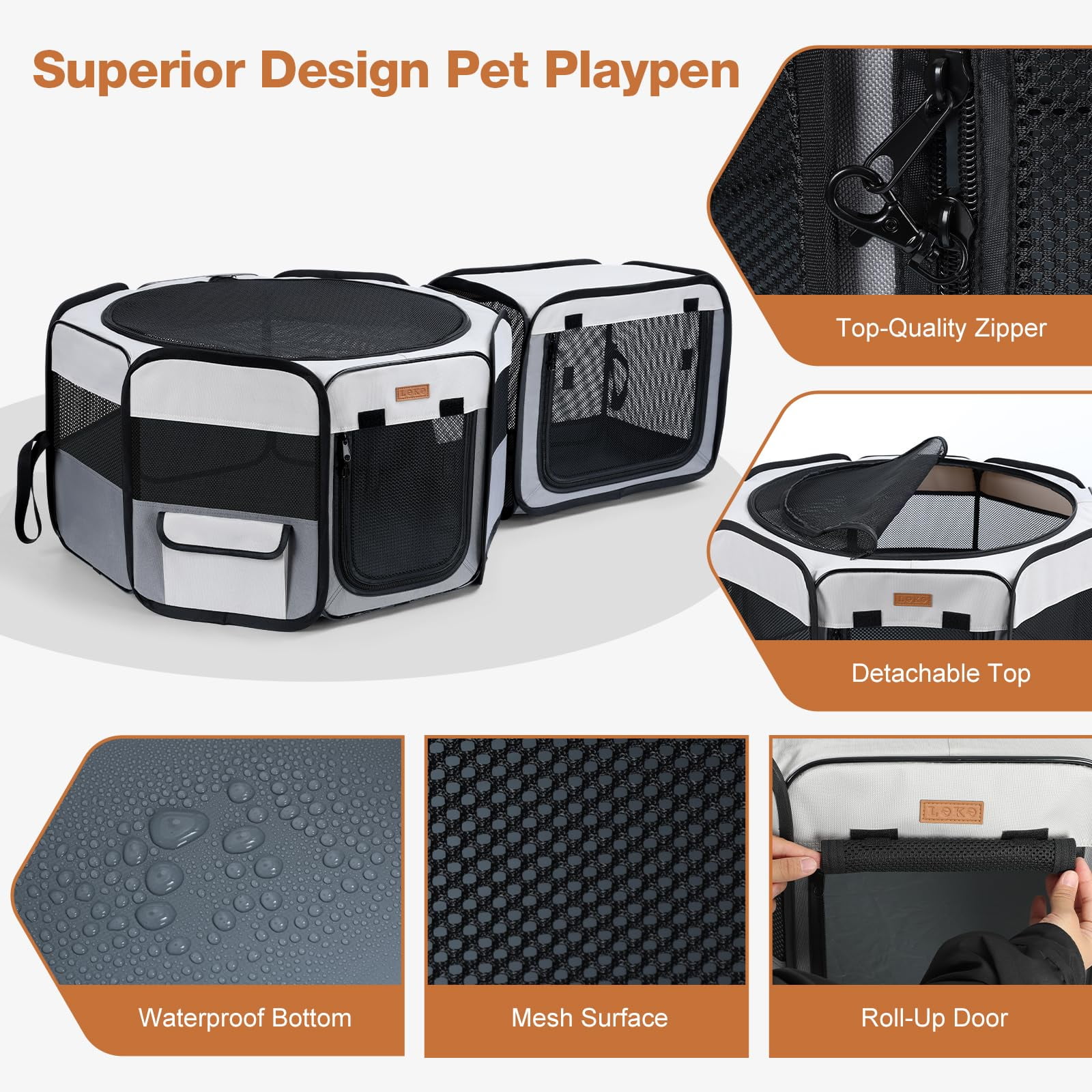 Lekereise Portable Cat Playpen, 47" × 16" Cat Playpen, 2-in-1 Dog Playpen Indoor Outdoor for Cats, Puppies and Small Pets, Independently Usable, with a Carry Bag