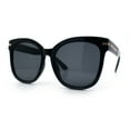 thumbnail image 4 of Womens XL Oversized High Temple Horn Rim Plastic Sunglasses All Black, 4 of 8