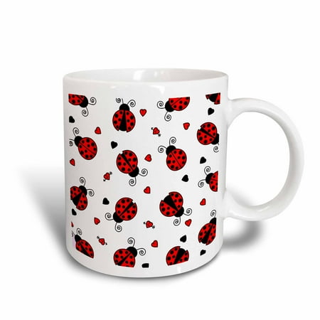 - 3dRose Love Bugs Red Ladybug Print with Hearts, Ceramic Mug, 11-ounce