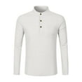 thumbnail image 4 of Resicozy Long Sleeve Henley Shirts for Men Casual Waffle Fashion Solid Color Pullover 3-Button T-Shirt with Pockets White M, 4 of 5