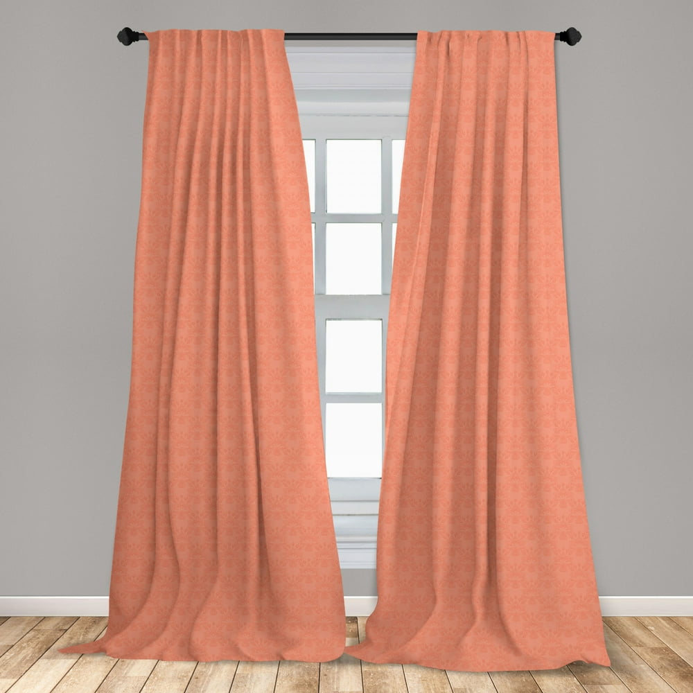 Peach Curtains 2 Panels Set, Flower Ornate Pattern Nature Inspired